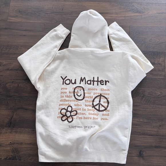Happiness Project "You Matter" Cream Graphic Hoodie XL - Picture 8 of 9